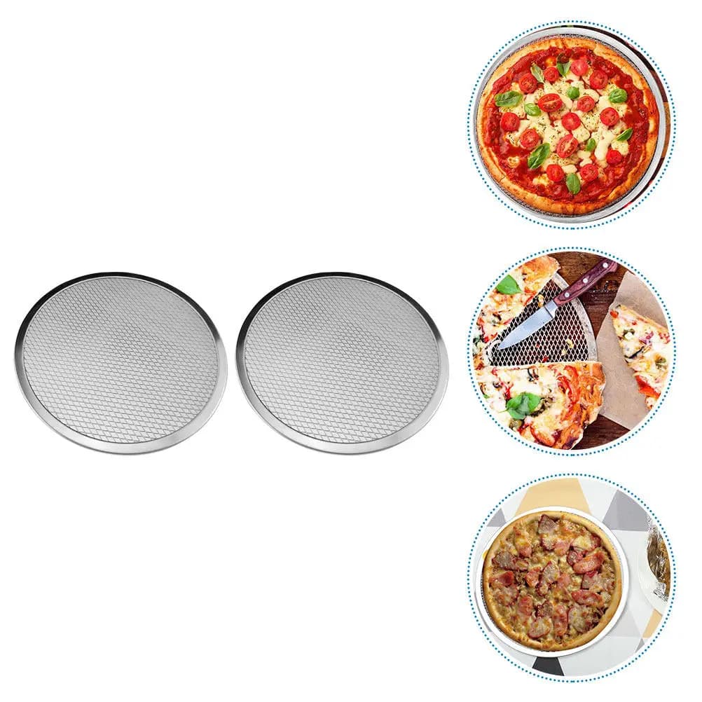 2 teglie per pizza rotonde in lega di alluminio perforate antiaderenti per forno, per pizza, torte, pancake, riutilizzabili