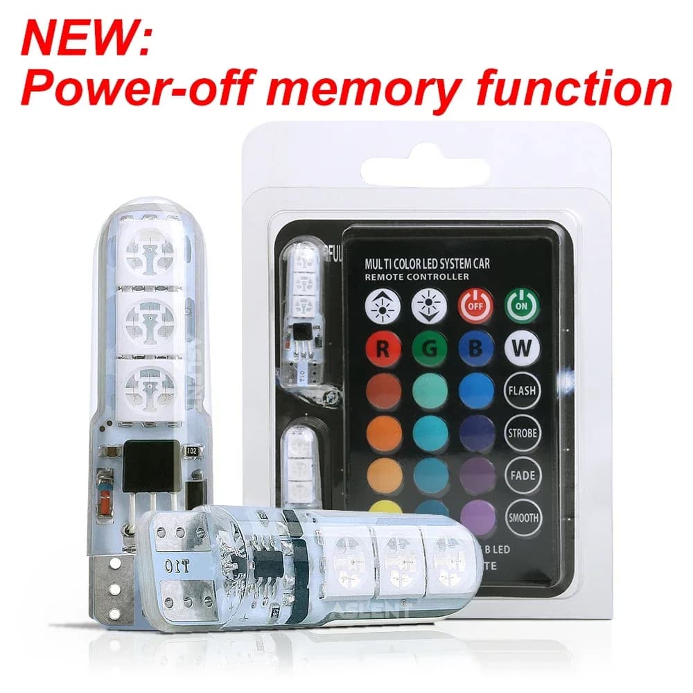 1Set T10-5050-6smd Lampadina LED RGB con funzione di memoria di spegnimento CANbus W5w Auto con telecomando Flash Lettura Luce a cuneo