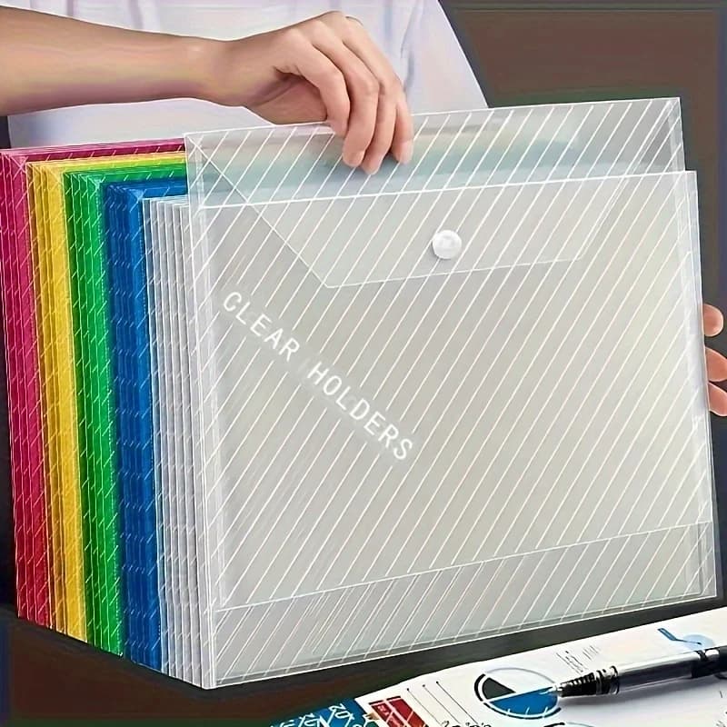 10 pezzi di buste trasparenti A4 per documenti, in plastica, per archiviazione, organizer per studenti, cartelle con tasche per informazioni, articoli di cancelleria