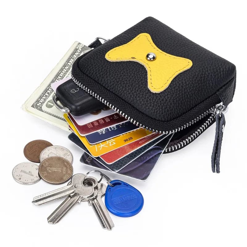 Ultra-Compact Mini Leather Coin Purse with Bow, Square Zipper Pocket Wallet, Lightweight Small Sanitary Pad Pouch for Women