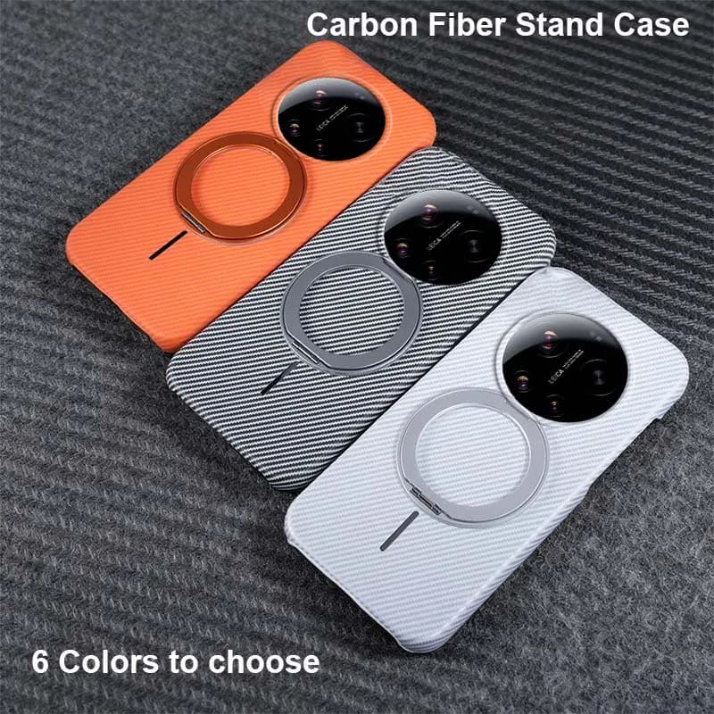 Metal Ring Stand Case For Xiaomi 17 15 15T 14 14T 13T Ultra Pro Max Carbon Fiber Car Magnetic PC Back Protector Shell Cover
