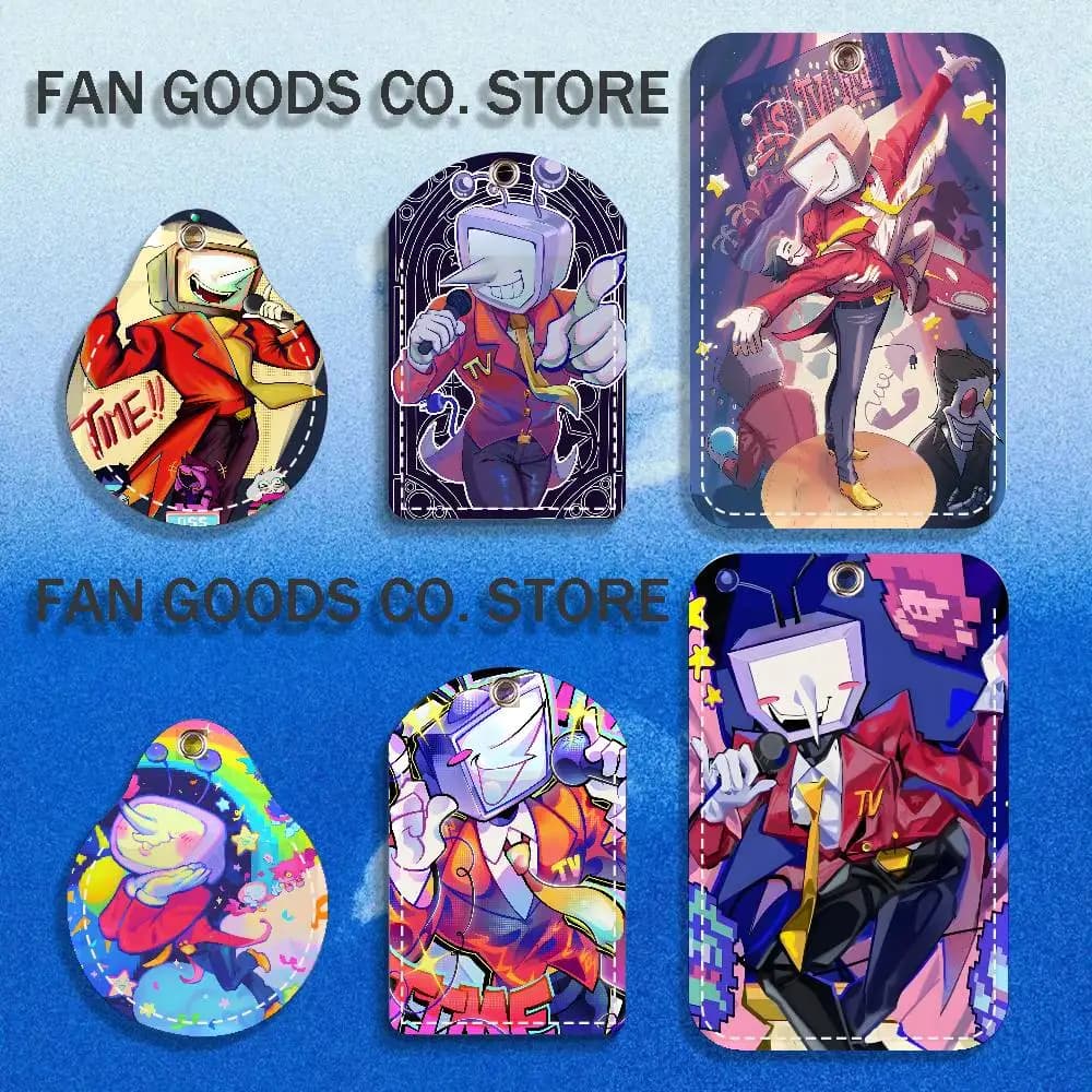 D-Deltarune Tenna PU Leather Card Holder Keychain Key Ring Door Lock Access Tag ID Access Card Air Tag Case Keychain Card