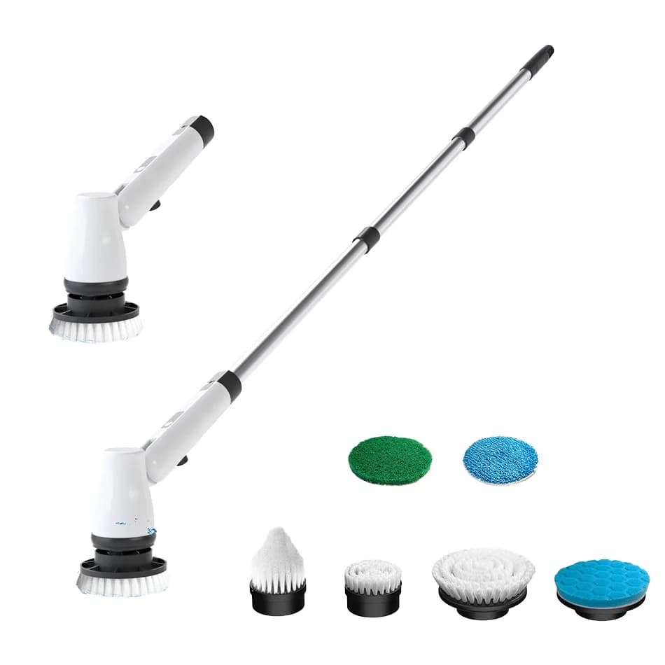 Spazzola per pulizia elettrica multifunzionale wireless per WC da bagno con manico lungo, funzione telescopica automatica, pavimento in plastica