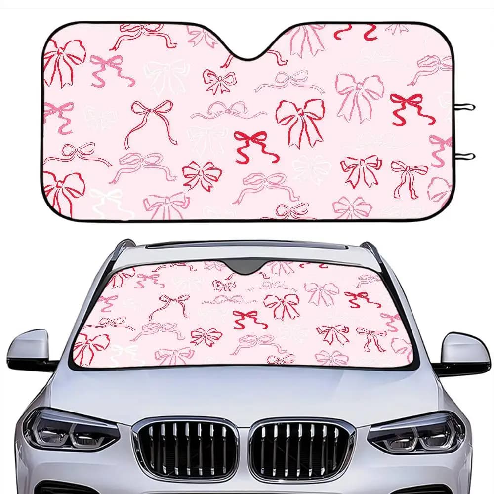 Foil per finestre con fiocco rosa, parabrezza riscaldato, parasole, visiera per finestrino anteriore per auto, strumenti di protezione solare per auto