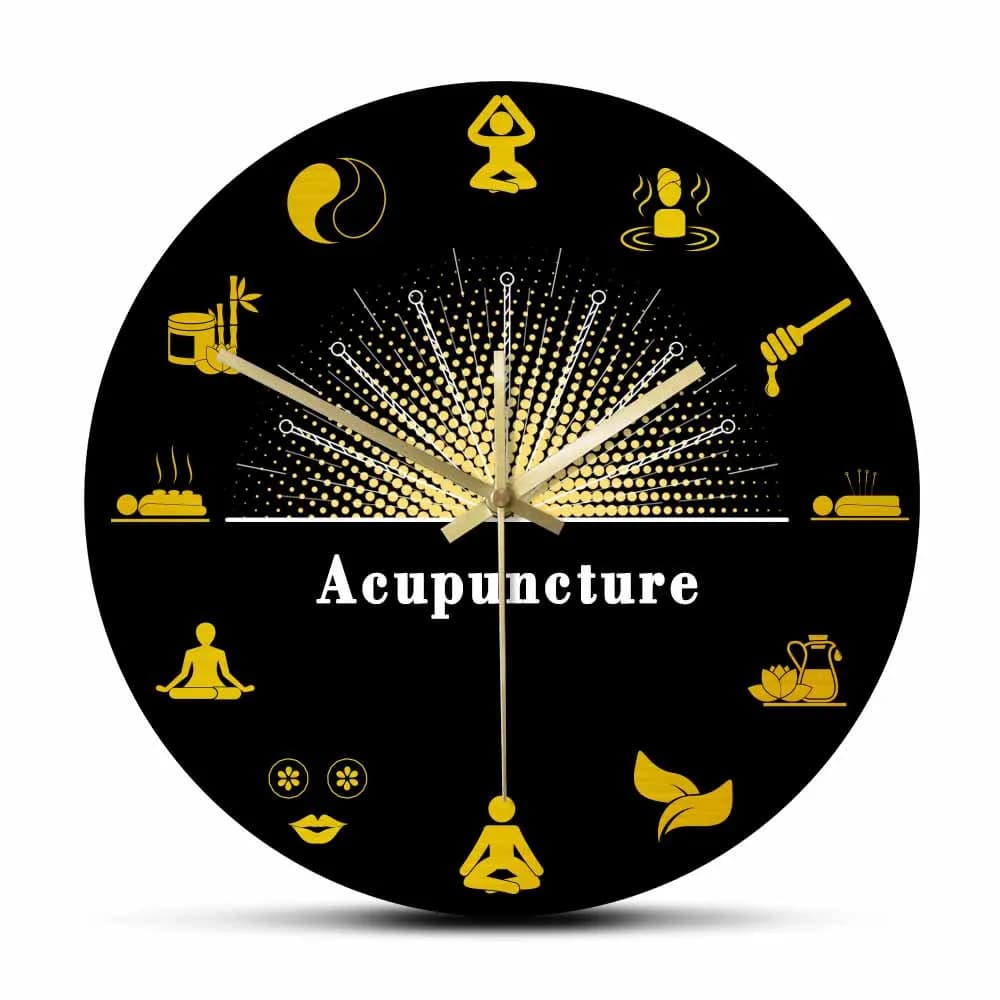 Wall clock with elements of Chinese medicine and acupuncture for doctors, decoration for man's room, medical clinic, office, gift for acupuncture
