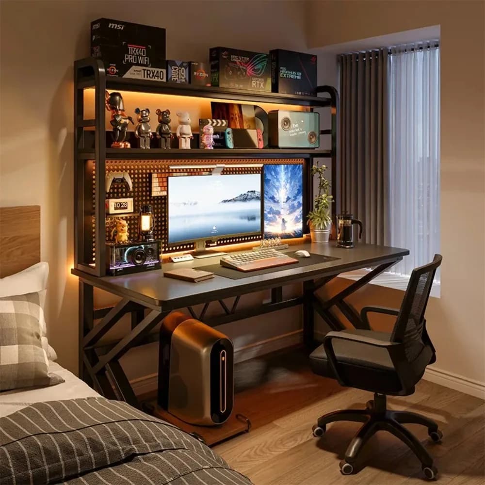 Scrivania da Gaming Ergonomica con Libreria Integrata, Sistema di Gestione Cavi | Scrivania Compatta per Piccoli Spazi, Camera da Letto, Casa