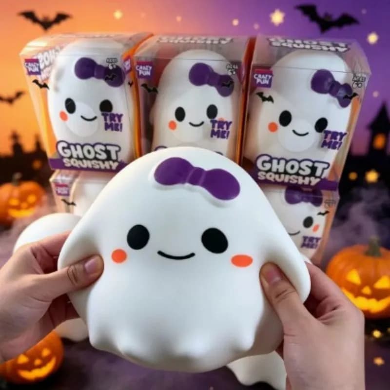 Halloween Bow Smile Ghost Stress Relief Toy Round Slow Rebound Squeezing Doll Children's Festival Companion Gift Pendant