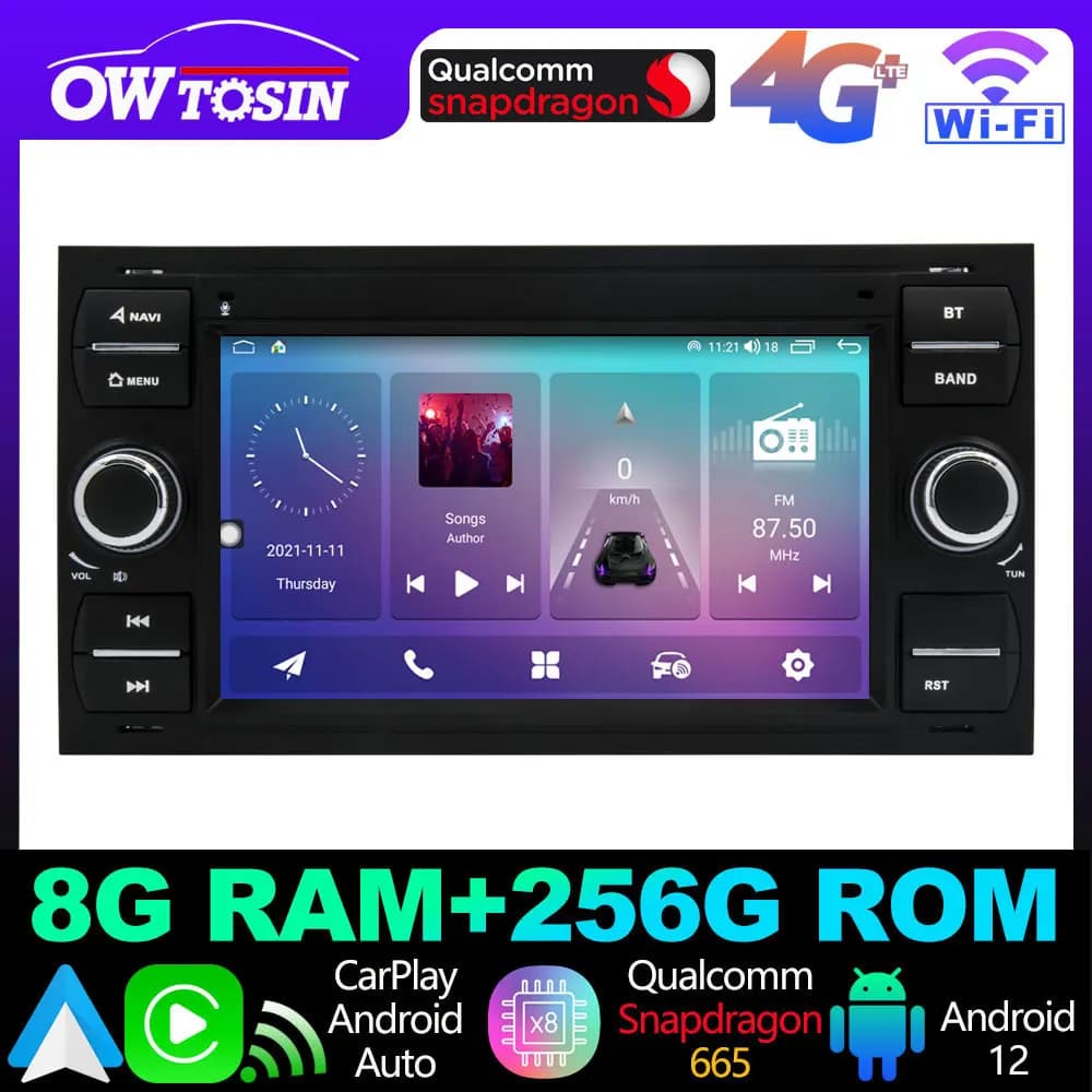 7 "Android 13 12G + 256G Autoradio Stereo Per Ford Focus Fiesta Kuga SS Max Auto WiFi CarPlay BT 5.0 Lettore Video di Navigazione GPS