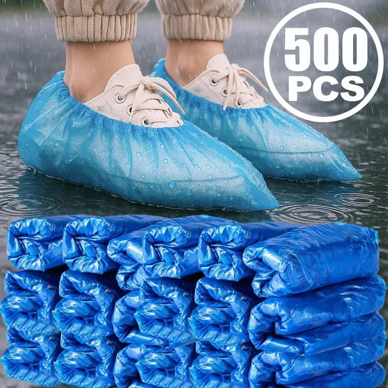 100-500PCS Copristivali impermeabili portatili Copriscarpe usa e getta in plastica antiscivolo Copriscarpe Copriscarpe antipioggia a prova di fango