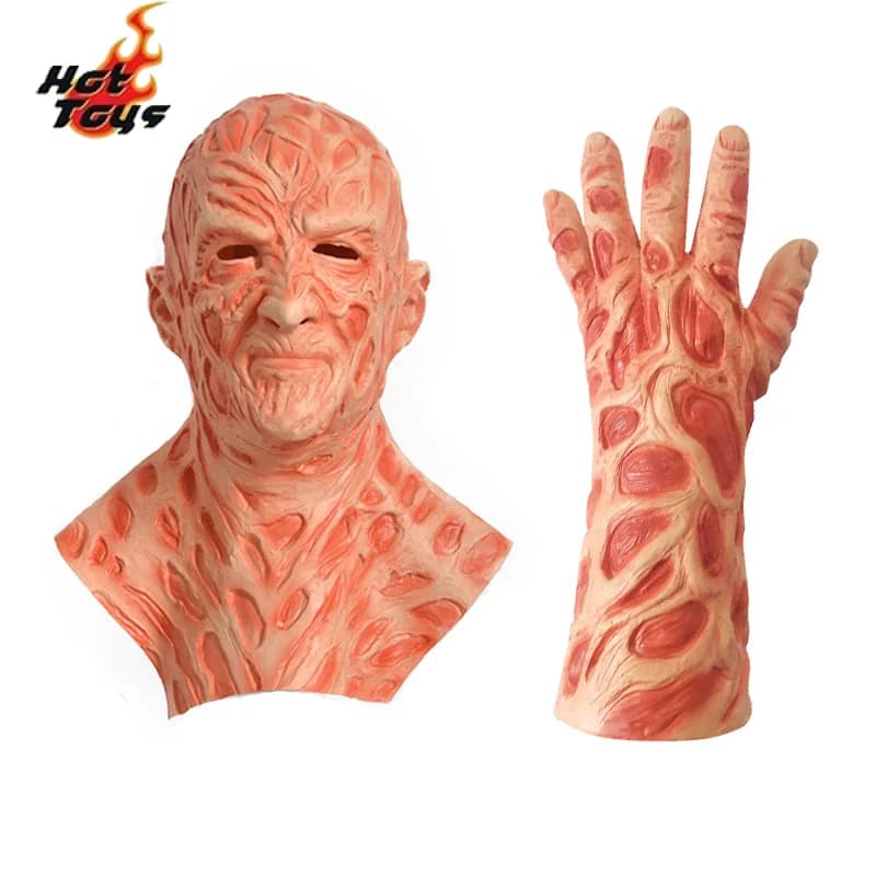 Freddy Horror Mask Cosplay Horror Halloween Costume Terror Freddy Krueger maschere guanti puntelli Costume spaventoso copricapo in lattice