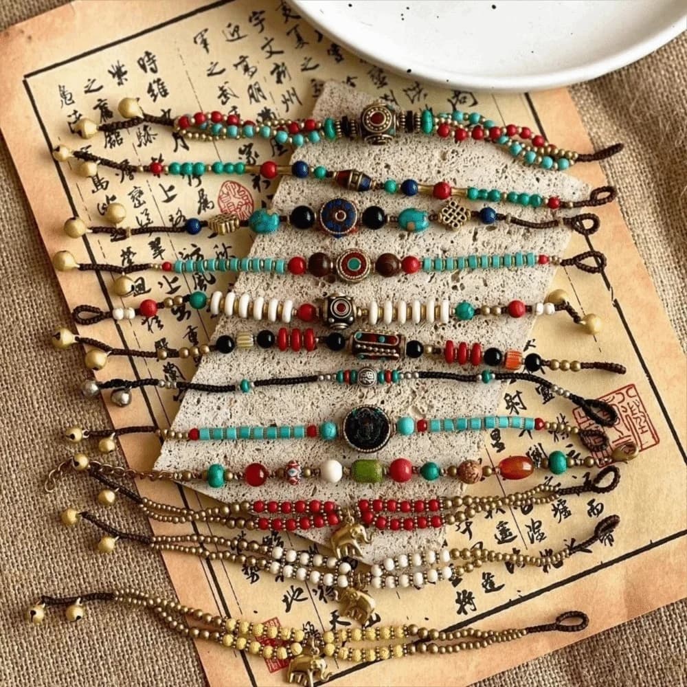 Tibetan Ancient Method Woven Braided Bracelet Nepal Bohemian Exotic Bell Women Bracelet Coco Hand Rope Bracelet Handmade Crafts