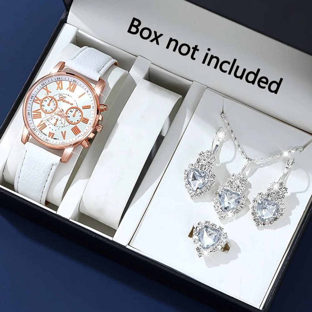 1 set-Orologio da donna alla moda con ornamenti Set di accessori Orologio al quarzo alla moda - Adatto per regali e l'uso quotidiano