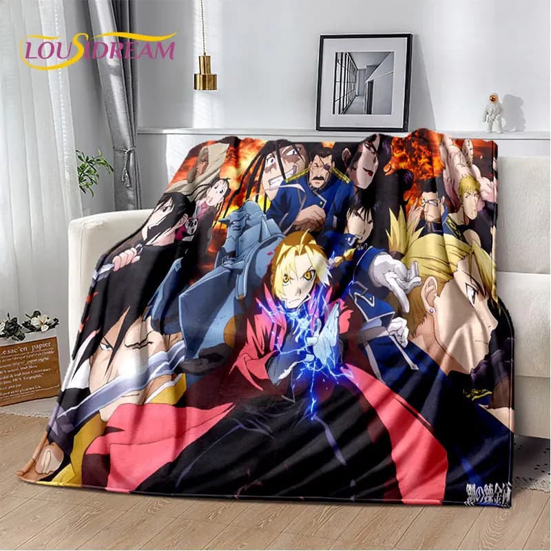 Coperta in morbido peluche Fullmetal Alchemist Anime Cartoon, coperta in flanella per soggiorno, camera da letto, letto, divano, copertura da picnic