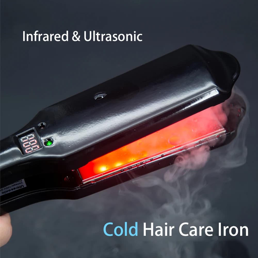 Ultrasuoni infrarossi cura dei capelli ferro cheratina olio di Argan ripristina danneggiati piastra larga capelli lisci Display LCD trattamento ferri freddi