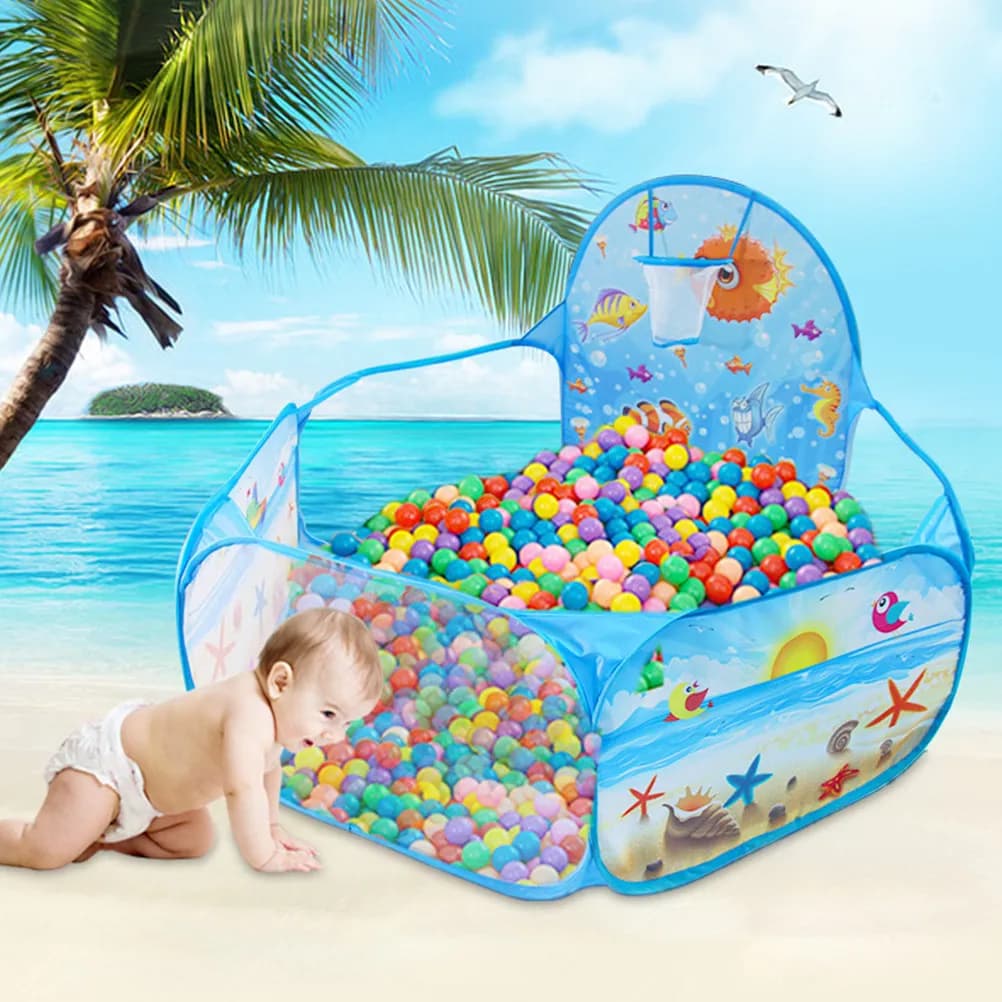 Tenda da gioco per bambini con piscina di palline e canestro da basket, barra di supporto flessibile, pieghevole, facile da riporre, forma esagonale per casa e parco