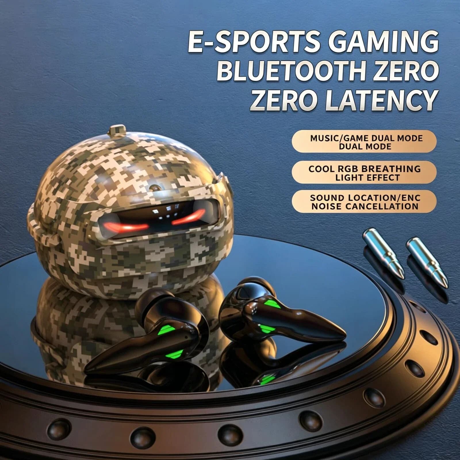 Helmet Style Gaming Wireless Earbuds 45ms Low Latency 24H Playtime RGB Light ENC Noise Cancelling Stereo Bluetooth5.4 Headset