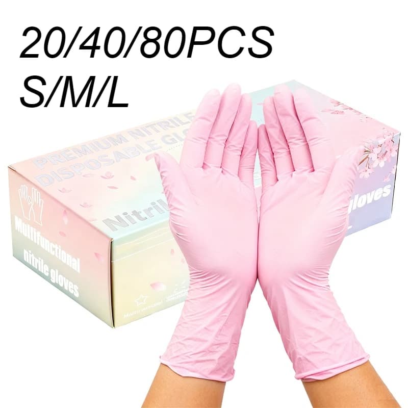 20/40/80PCS Guanti monouso in nitrile rosa chiaro Pulizia della casa Pet Bagno Guanti da parrucchiere Strumenti portatili di diverse dimensioni