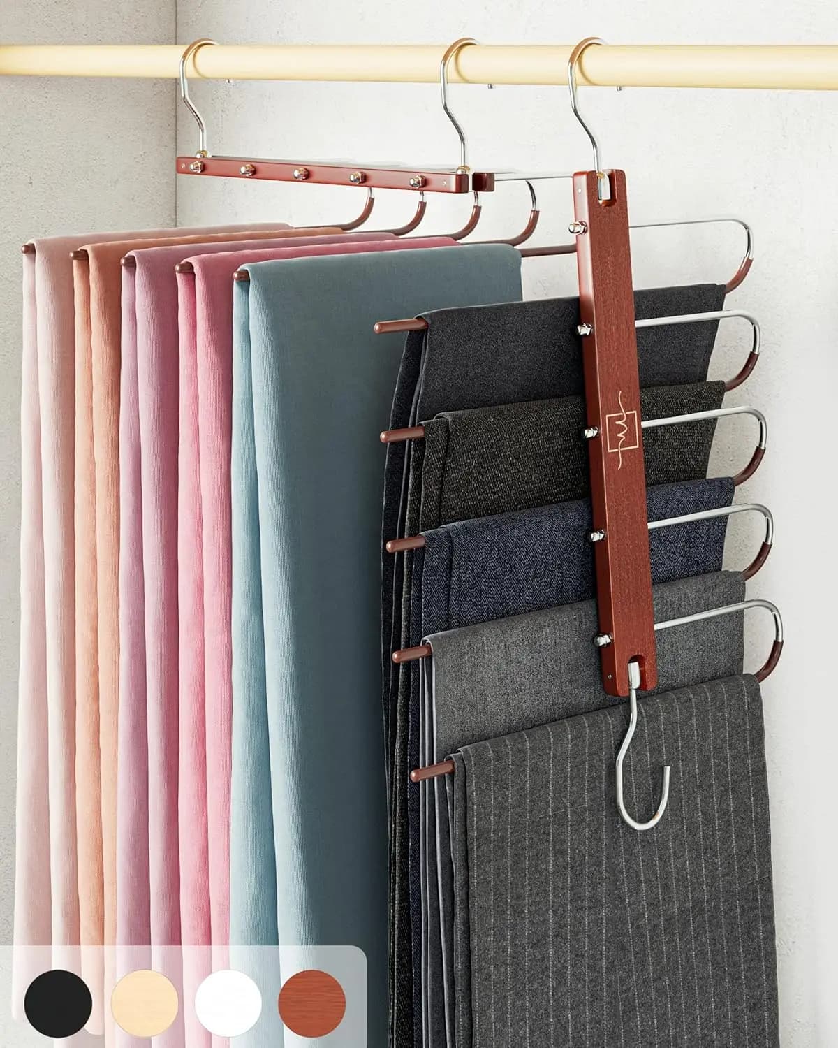 Appendiabiti Salvaspazio - Appendiabiti per Sciarpe e Jeans in Legno di Faggio Europeo, Organizzatore per Armadio con Rotazione a 360° ° Gancio Girevole (Confezione da 1)