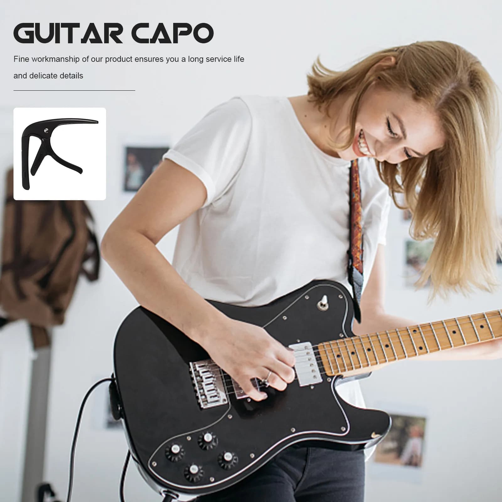 Set di 1 Capo per Chitarra Portatile, Morsetto per Accordatura per Chitarra Folk ed Elettrica, Ukulele, Accessorio Multifunzione con Plettro