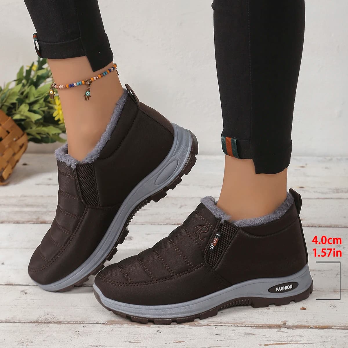 Women's Fur Lined Waterproof Winter Ankle Boots, Slip-On Non-slip Warm Snow Booties Comfortable Shoes, Drop Shipping Supported