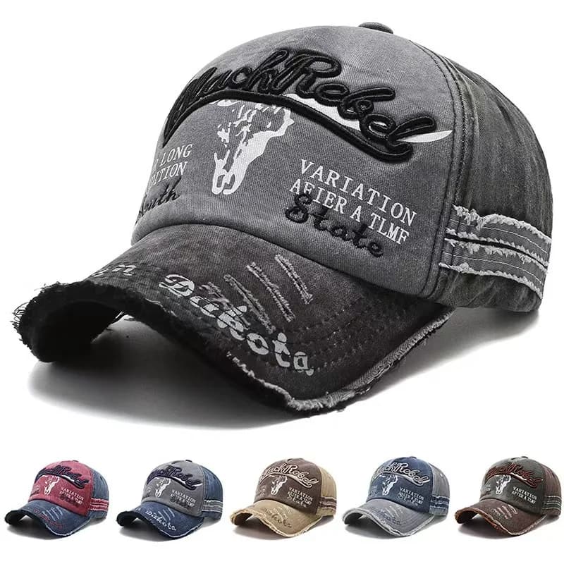 Cappello da Baseball Unisex 2026 in Cotone Lavato Stile Vintage con Ricamo a Lettere e Motivo Testa di Mucca, Cappelli Sportivi da Esterno per Uomo e Donna