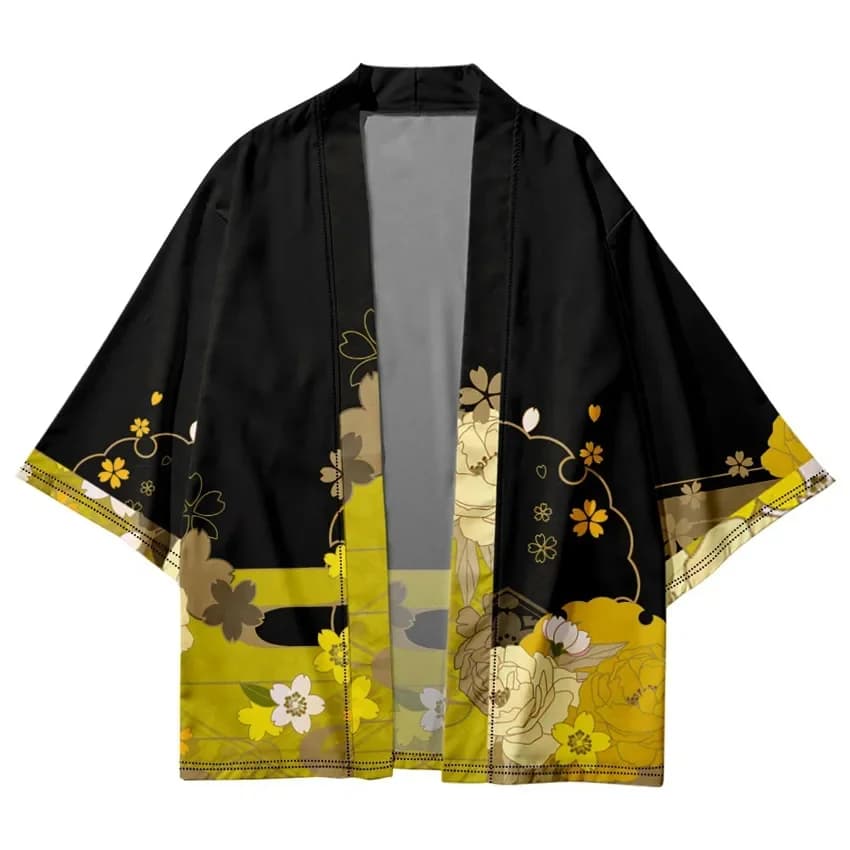 Traditional Japanese cardigan dress for men and women Kimono with floral print Harajuku Cosplay Kimono Haori Yukata beach for women