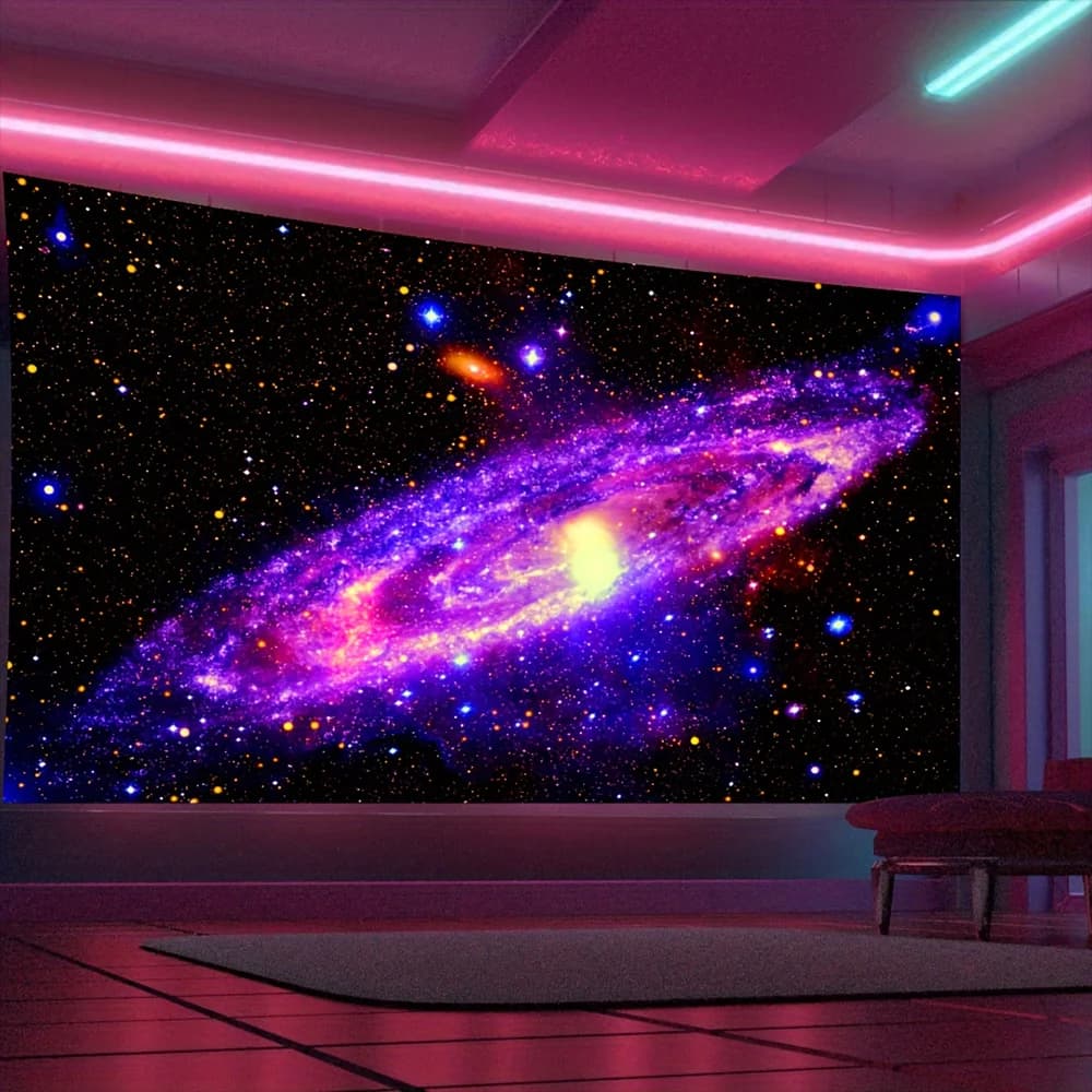Neon Galaxy Space Tapestry, UV Black Light Reactive Wall Hanging for Bedroom Living Room Home Decor