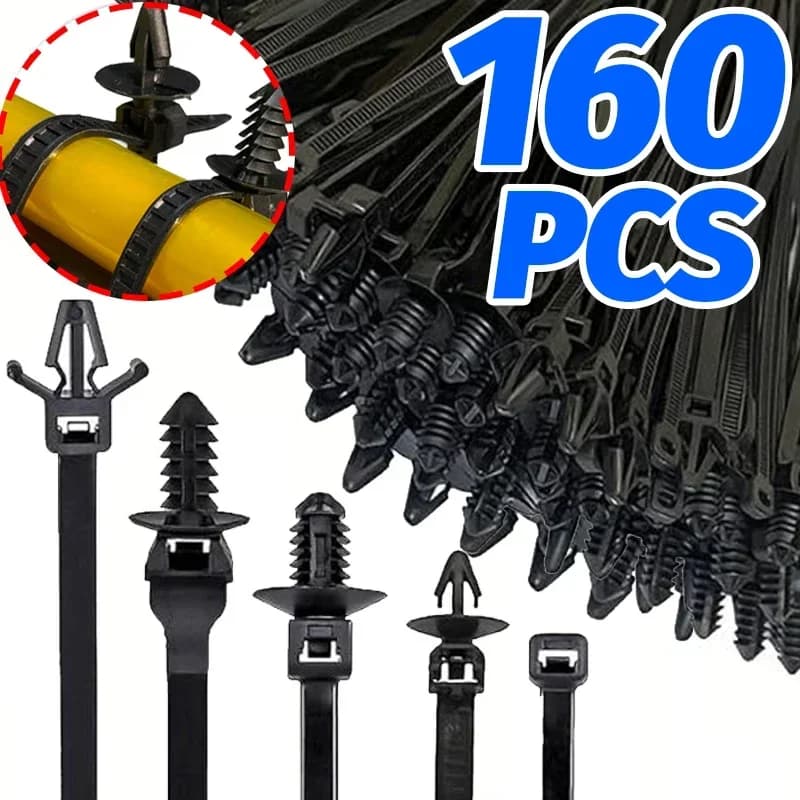 160 Pezzi Fascette Fermacavi per Auto, Clip di Fissaggio per Cablaggio, Organizzatori per Cavi Auto, per Tubi Corrugati