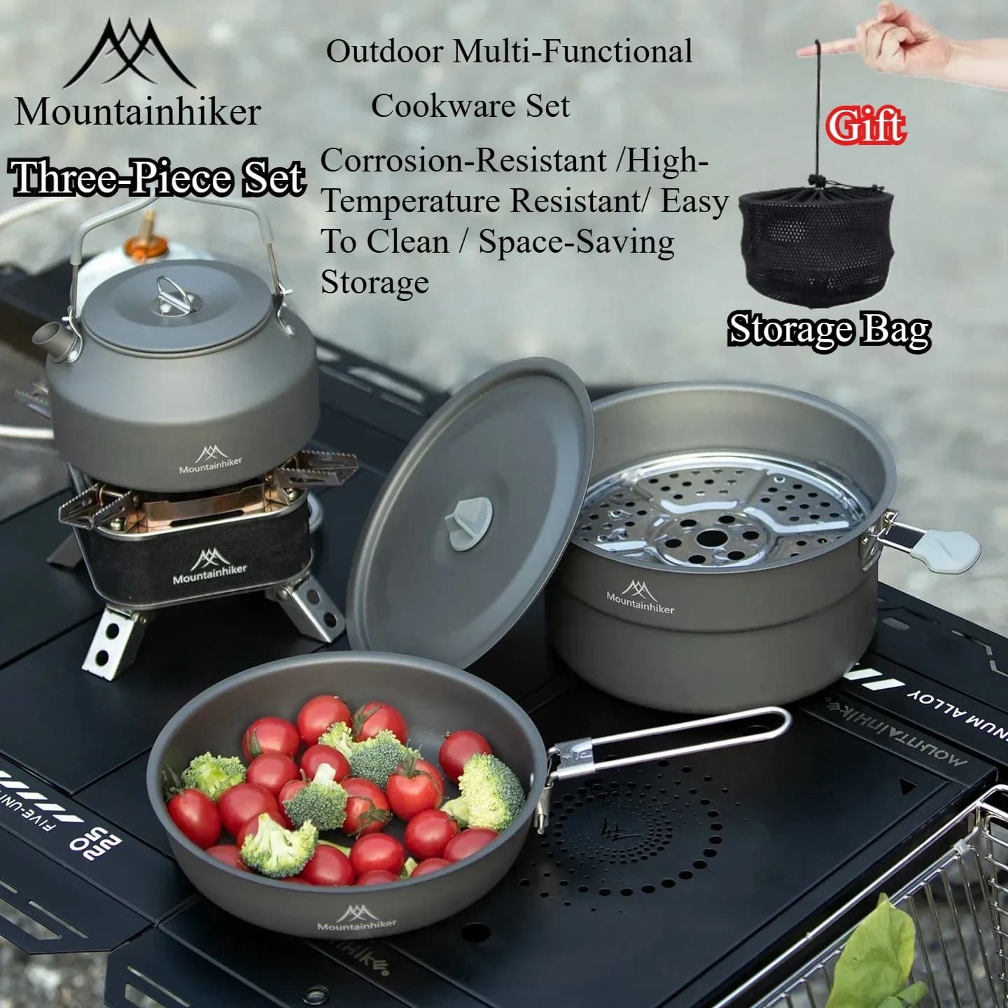 Camping Kitchen Kit for 3-4 People | Includes pot, pan and kettle | Lightweight and portable, ideal for camping.