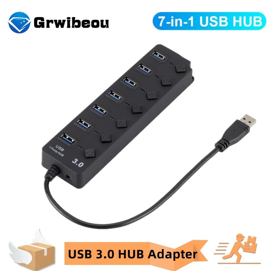 Adattatore di alimentazione USB 3.0 Hub splitter multi USB a 4/7 porte Hub USB 2.0 Espansore multiplo Switch Cavo Hub Docking Stations per PC