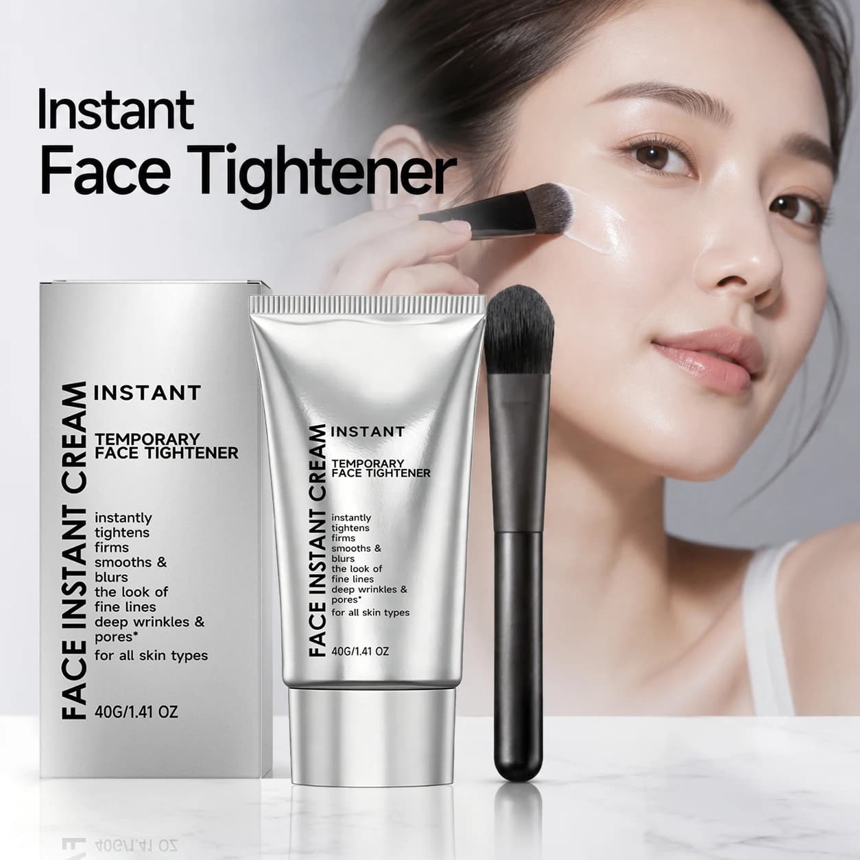 Instant Face Tightener Cream Deep Wrinkles Care Conceal Facial Fine Lines Flaws Firming Smooth Face Skin Face Cream With Brush