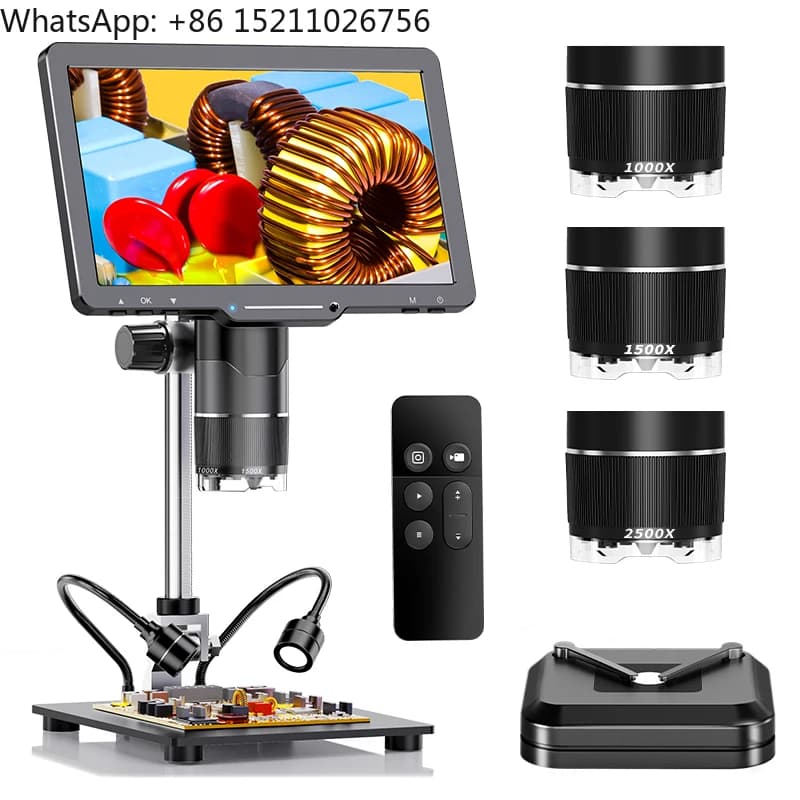 Microscopio digitale da 10,1\" 1080P IPS - 24 MP con zoom 1000X 1500X 2500X 3 lenti Foto reale per riparazione mobile Saldatura PCB