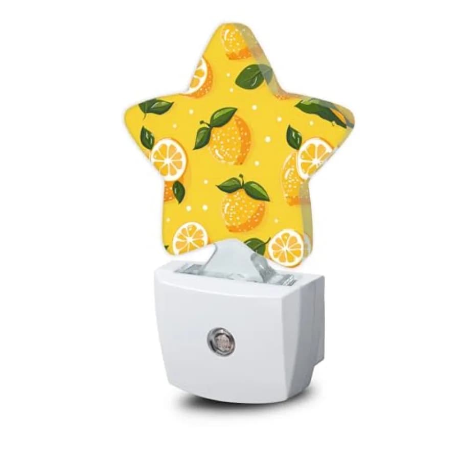 Dusk to Dawn Star Night Light, Summer Tropical Fruit Smart Sensor Nightlight for Bedroom Kitchen Hallway Stairs, Plug-in Energy