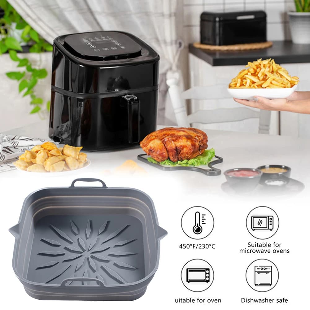 Friggitrice ad Aria Pieghevole Quadrata, Teglia da Forno Antiaderente Resistente alle Alte Temperature, Utensile da Cucina Multiuso