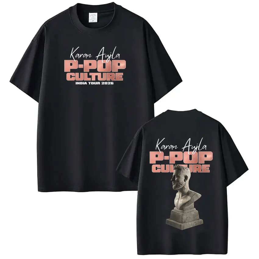 T-shirt Grafica Rapper Karan Aujla P-POP Culture Tour 2026 Uomo Donna Moda T-shirt Casual Larghe in Cotone Streetwear