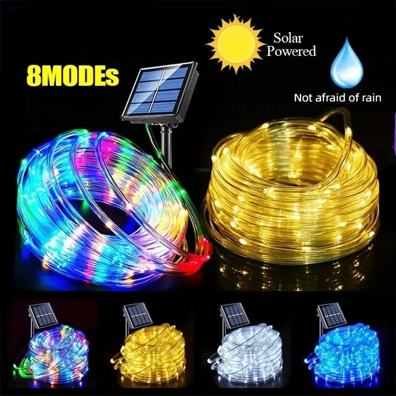 Luci Solari a Corda con 8 Modalità di Illuminazione per Esterni e Interni, per Patio, Piscina, Camera da Letto, Illuminazione Paesaggistica, Decorazioni per Albero di Natale