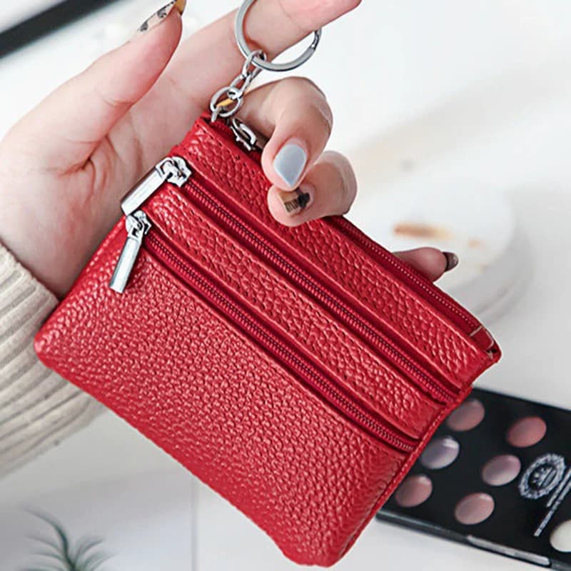 Portamonete da donna in vera pelle con 2 cerniere, portafogli da donna con cerniera, porta carte, borsa portaoggetti per bambini, pochette