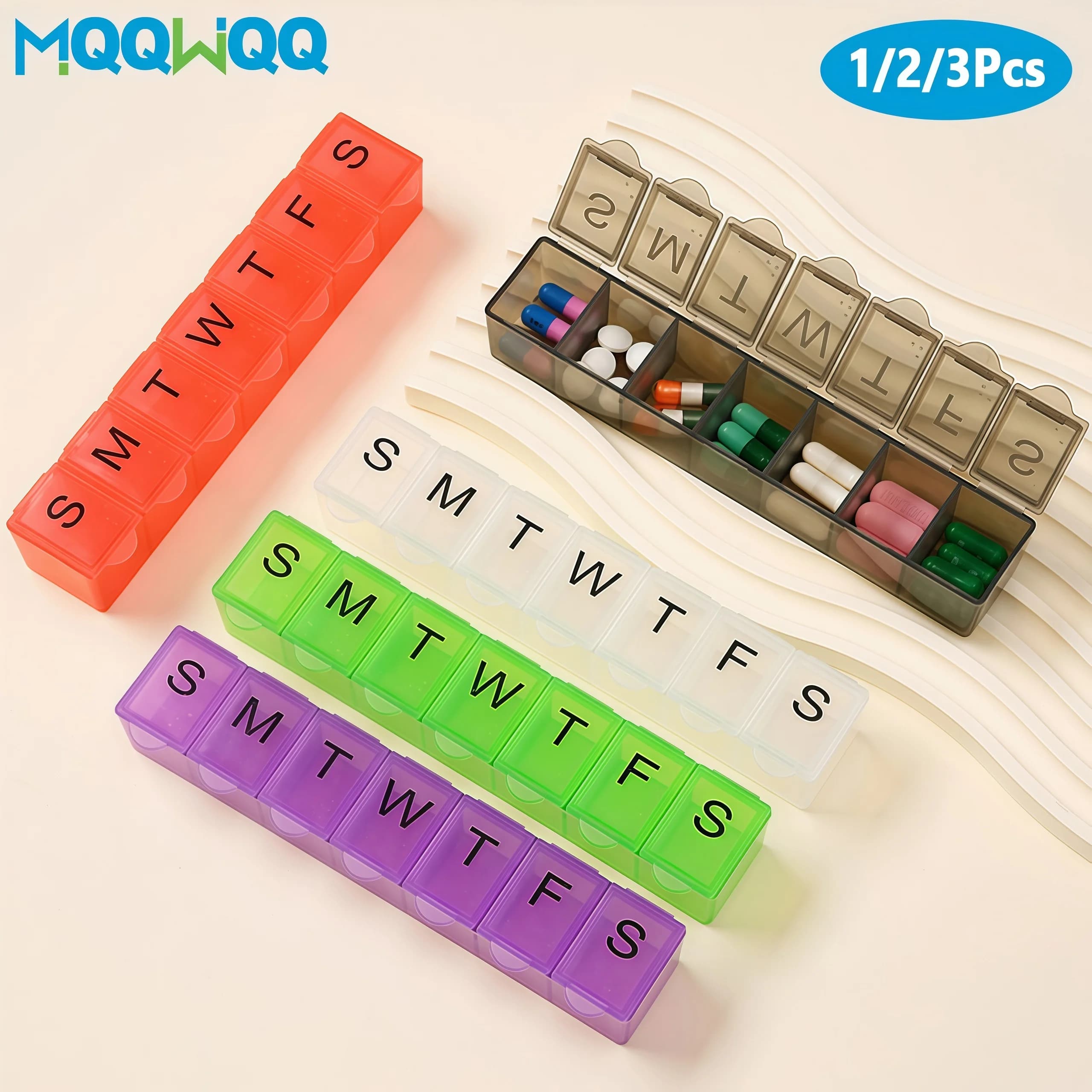 Weekly travel pills 1/2/3 pieces, 7-day napkin, nappie holder with large compartments, fish oil dispenser, vitamins