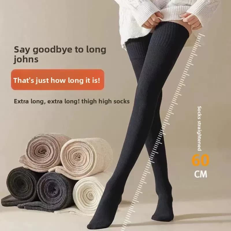 Women's long socks in casual cotton, attics, on the knee, in cashmere and wool, solid color, for boots