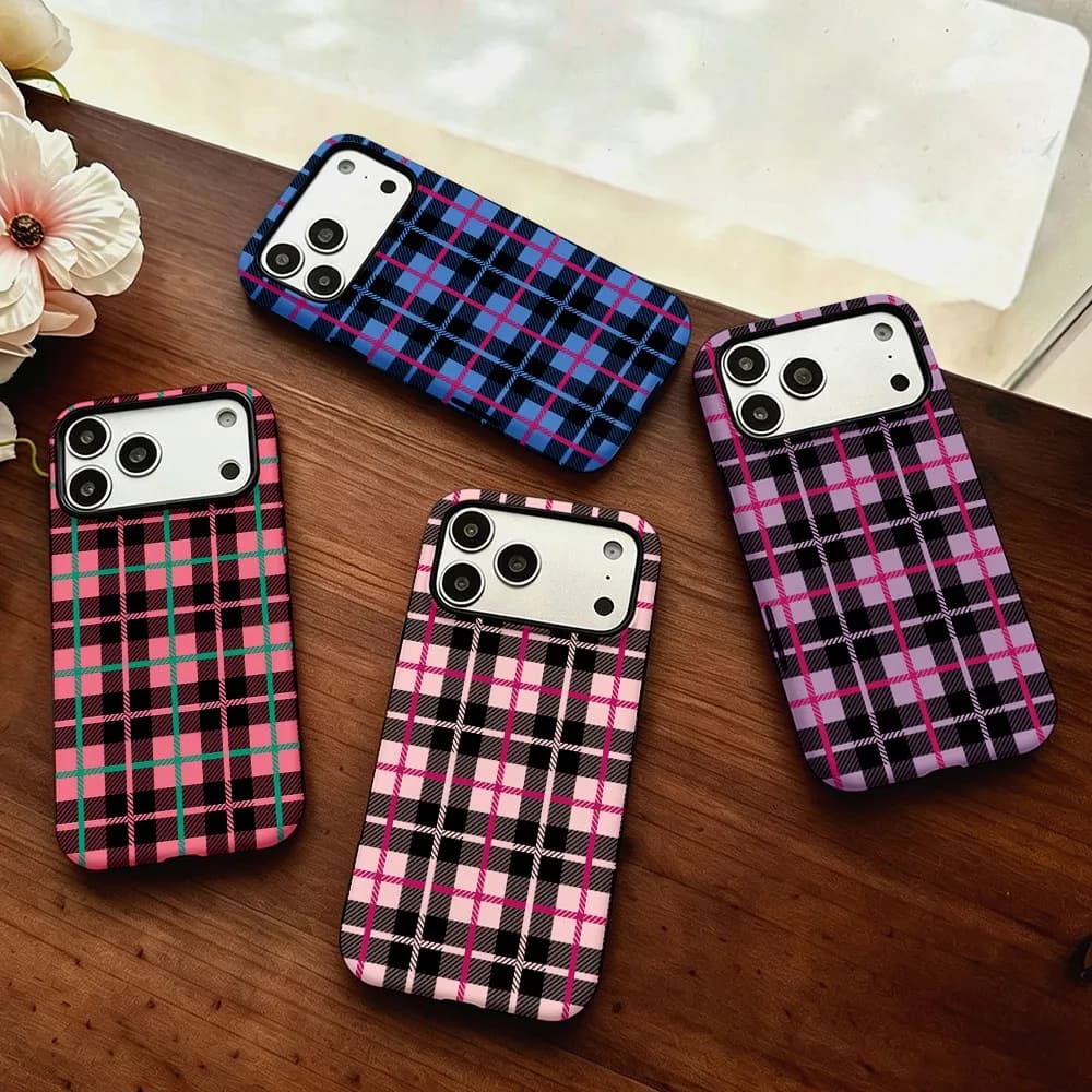 Luxury Clmj Linear Grid Phone Case for iPhone 18 17 17e 16e 16 15 14 13 12 11 Air Pro Max Plus Double-layer