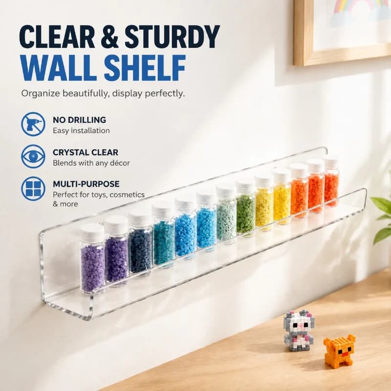 Punch-free Acrylic Wall Mount Shelf Transparent Hanging Storage Rack Toy Figure Nail Polish Cosmetic Organizer Bedroom Vanity