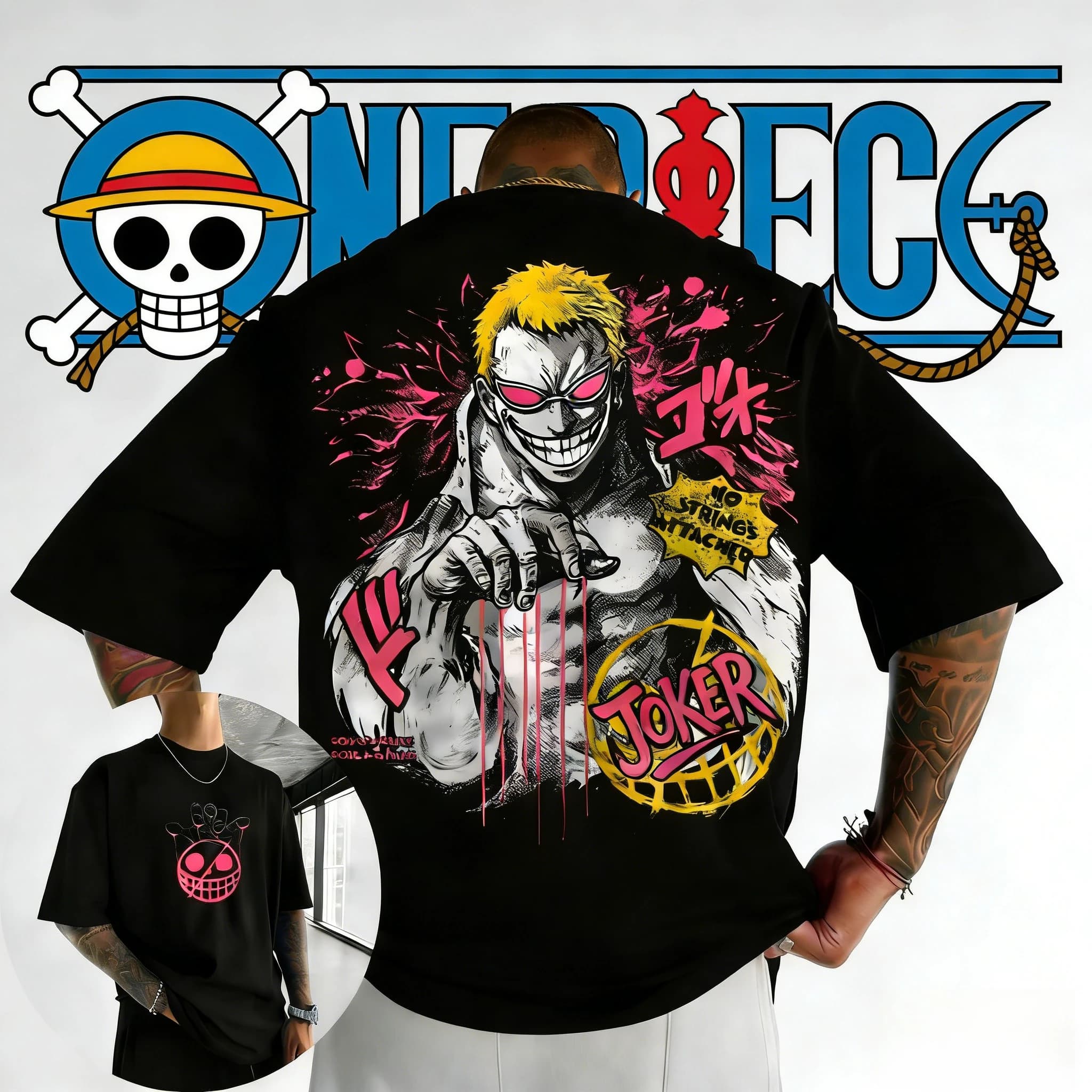 T-shirt in cotone estiva 2026 One Piece Donquixote Doflamingo, stampa vintage Joker rosa, streetwear per uomo, donna, teenager e fan degli anime