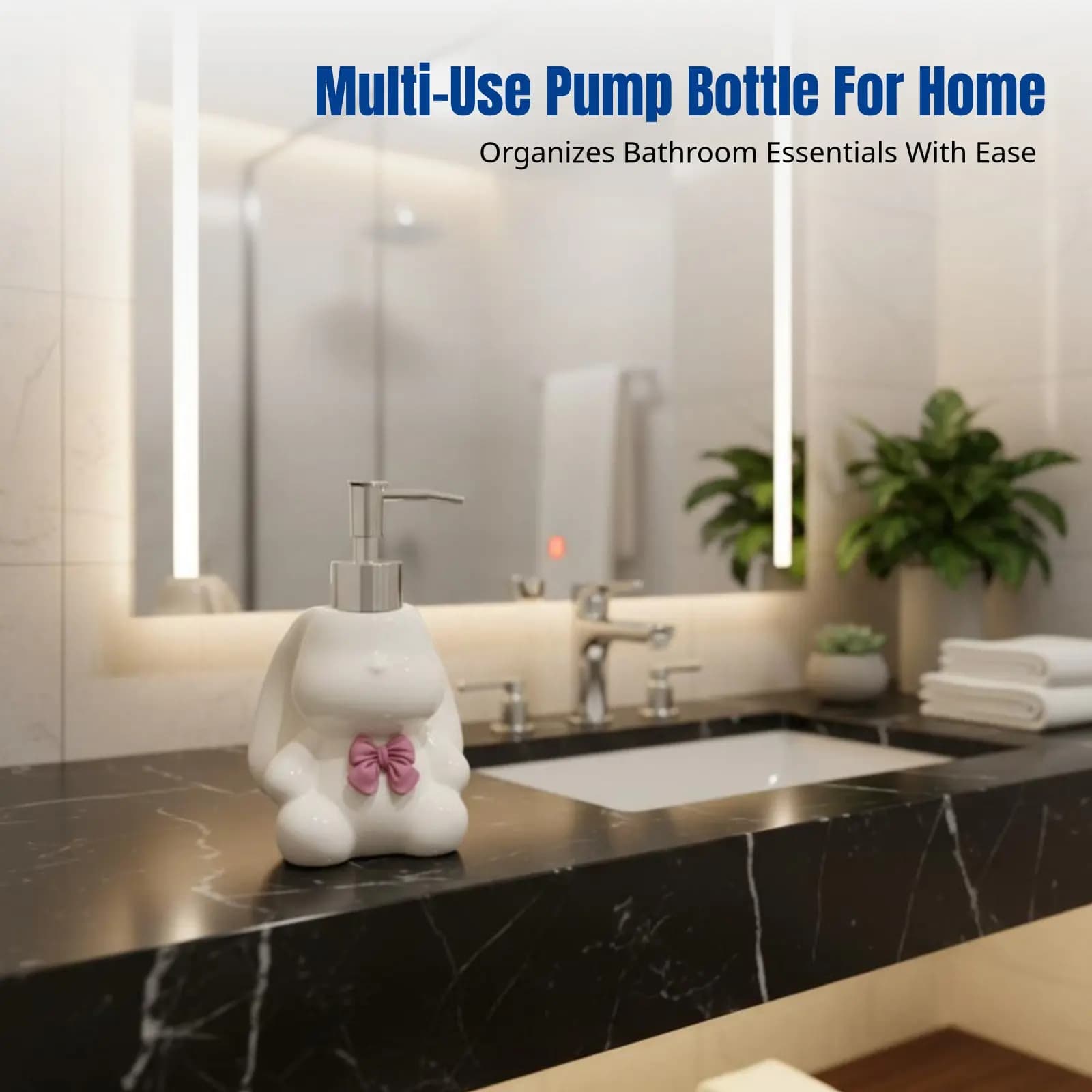 Dispenser di Sapone in Ceramica a Forma di Coniglio, Bottiglia per Bagno ad Alta Estetica, Pompa a Pressione, Design di Lusso, Multiuso per Shampoo, Gel Doccia