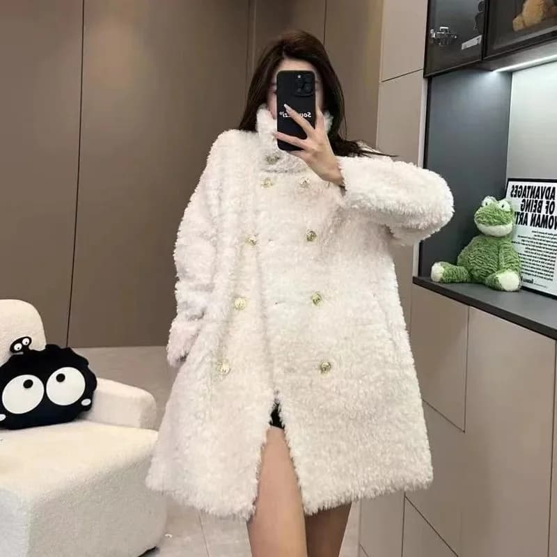 Black Lamb Wool Coat 2025 Autumn/Winter New Popular and Popular Maillard Small Fragrance Style High Grade Fashion Mid length Top