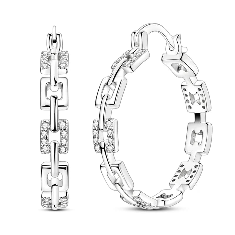 Orecchini a catena quadrati in argento sterling 925 Orecchini a cerchio in zirconio da donna per regali di gioielli da sposa per anniversario