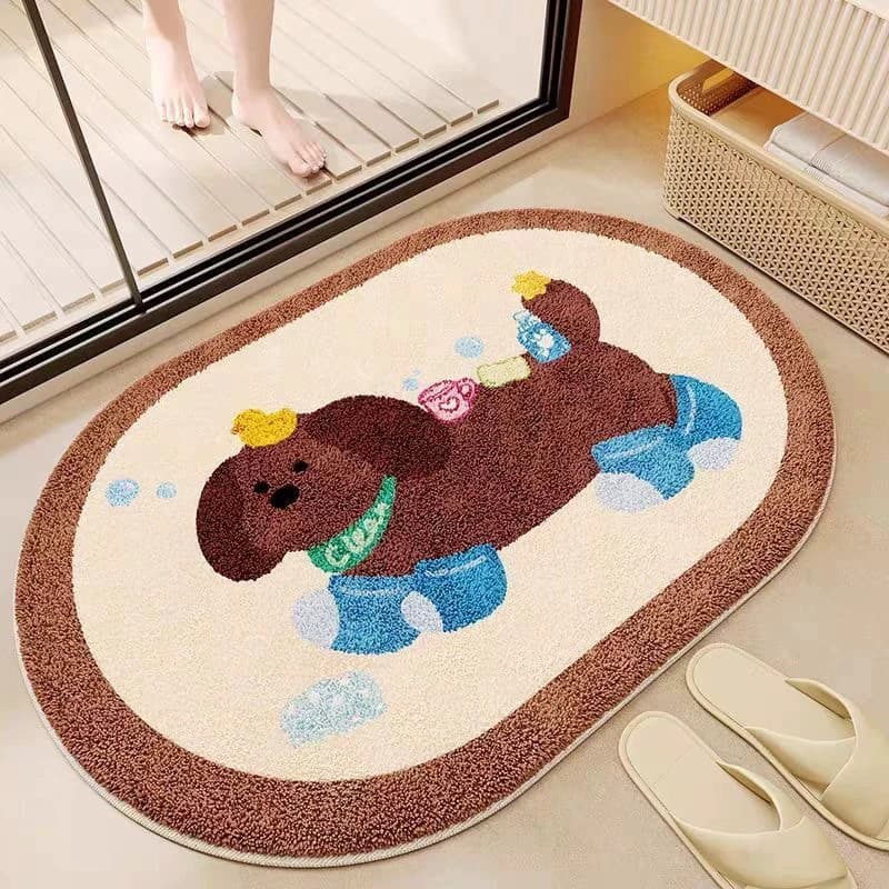 Soft Lambskin Imitation Carpet Dog Batoom Mat Cartoon Cute Dog Bedroom Toilet Entrance Door Mat Home Decor Oval ape