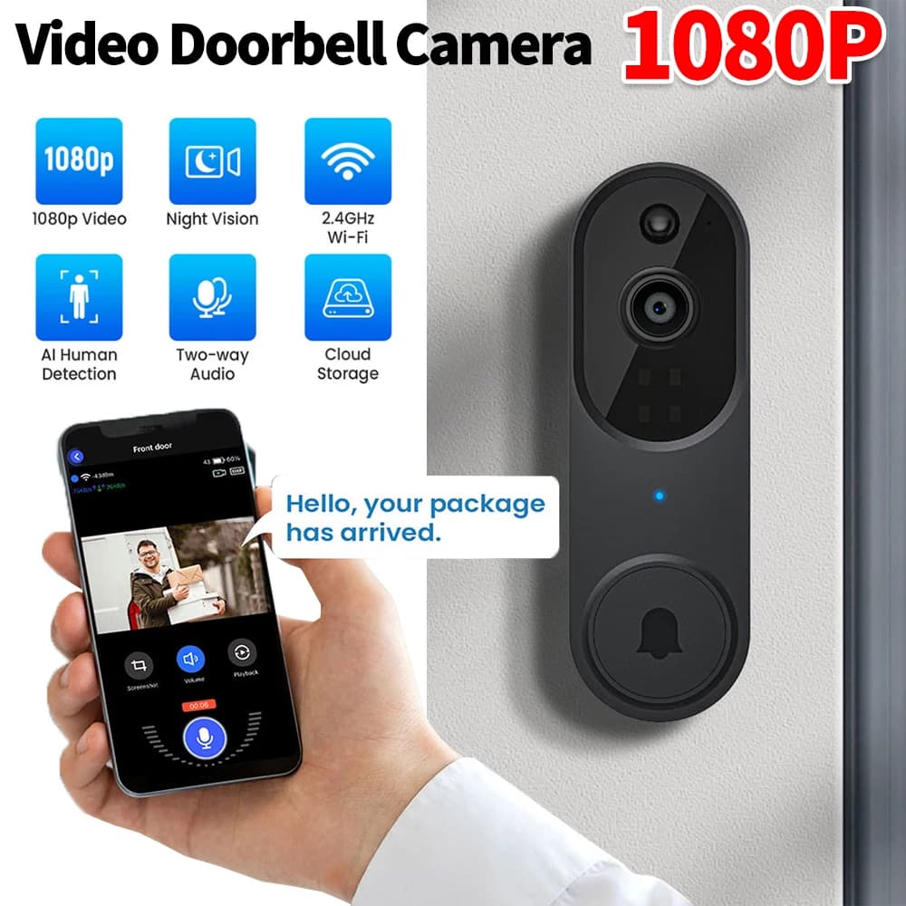 Videocitofono 1080P Campanello senza fili audio bidirezionale WIFI Telecamera HD Rilevazione movimento per la sicurezza domestica Campanello per porta esterno
