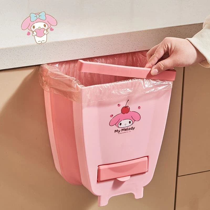 Sanrio Authentic Hanging Kitchen Trash Can Cartoon No Bending Cabinet Door Wall Mounted Special Kitchen Waste Bin