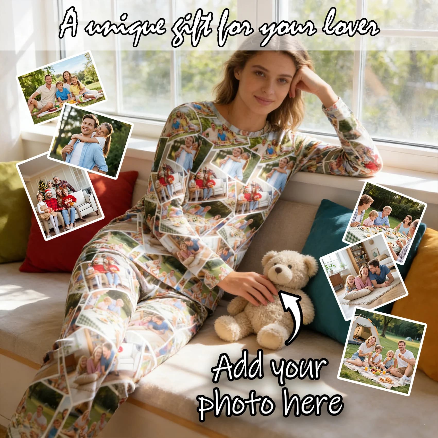 Custom Women Pajamas with Face homewear Custom Women long Sleeve Pajama Set Personalized gift family couple pet