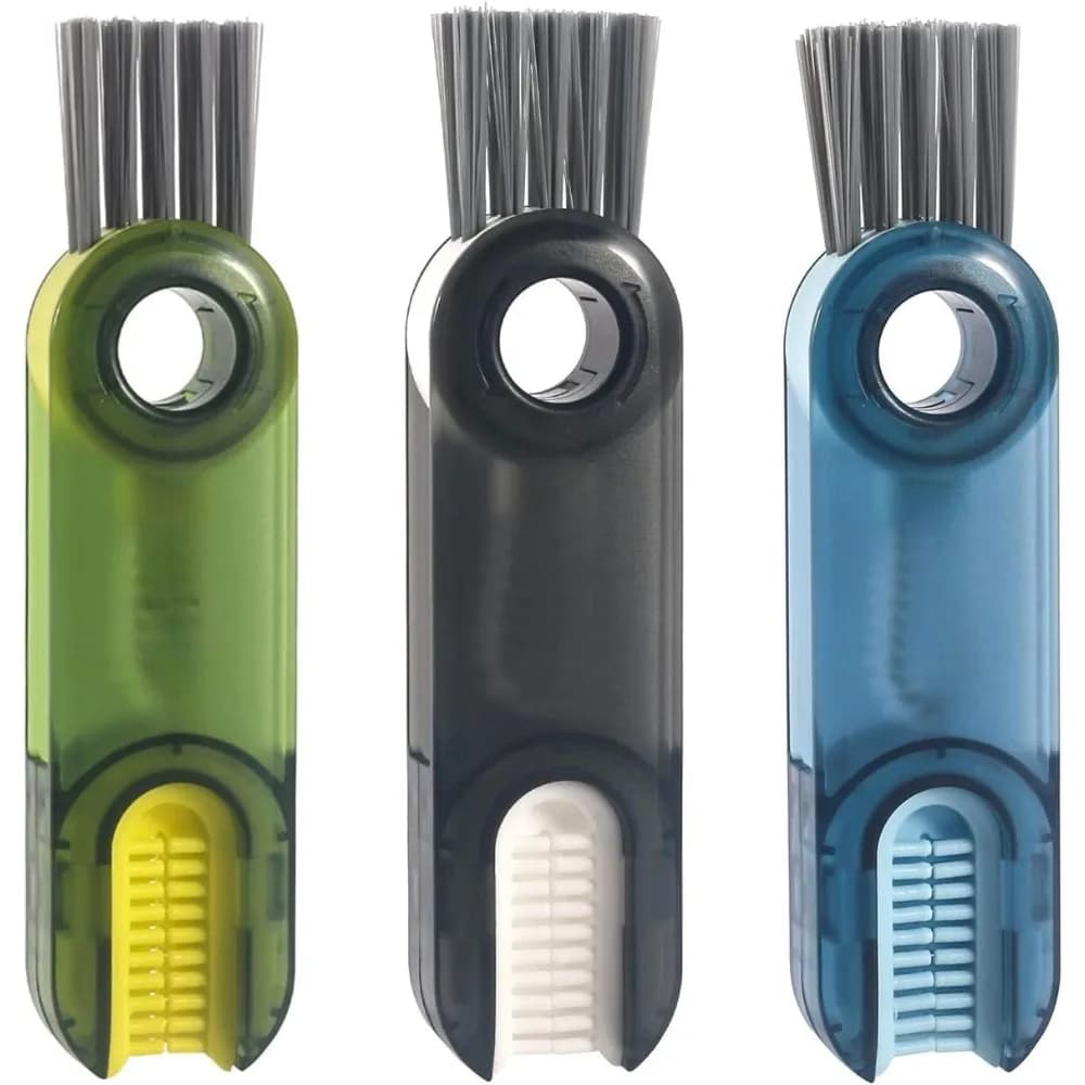 Spazzola 3 in 1 per la pulizia di coperchi e fessure, multifunzionale per bottiglie e tazze, in silicone, piccola spazzola per la pulizia di casa e cucina
